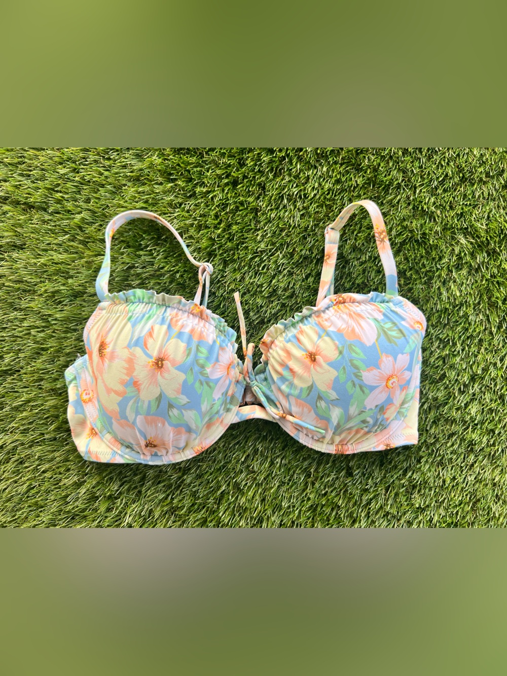 Shade & Shore Floral Bikini Top in Light Blue and Peach